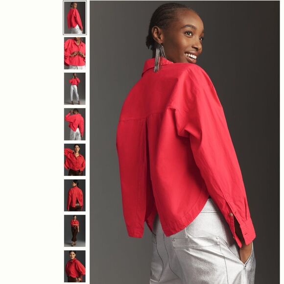 By Anthropologie Red Back-Slit Buttondown Shirt - Picture 1 of 4